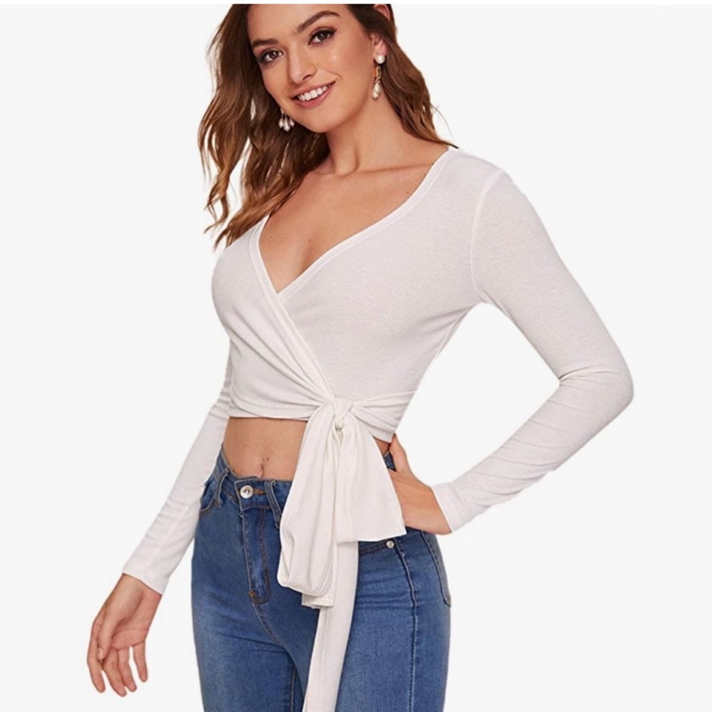 Wraparound White crop sweater top